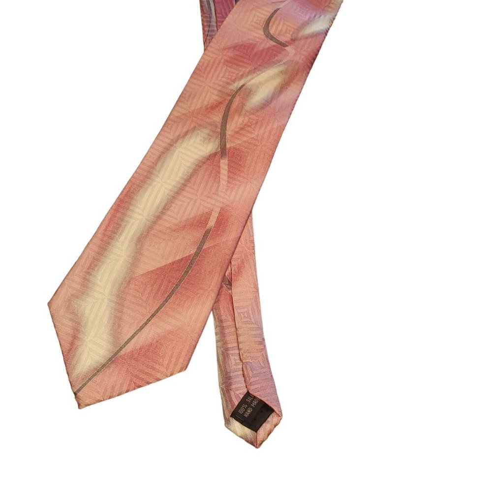 Alberto Zerra 100% Silk Handmade Tie Pink Gray White Abstract Print aprox 58"x4"